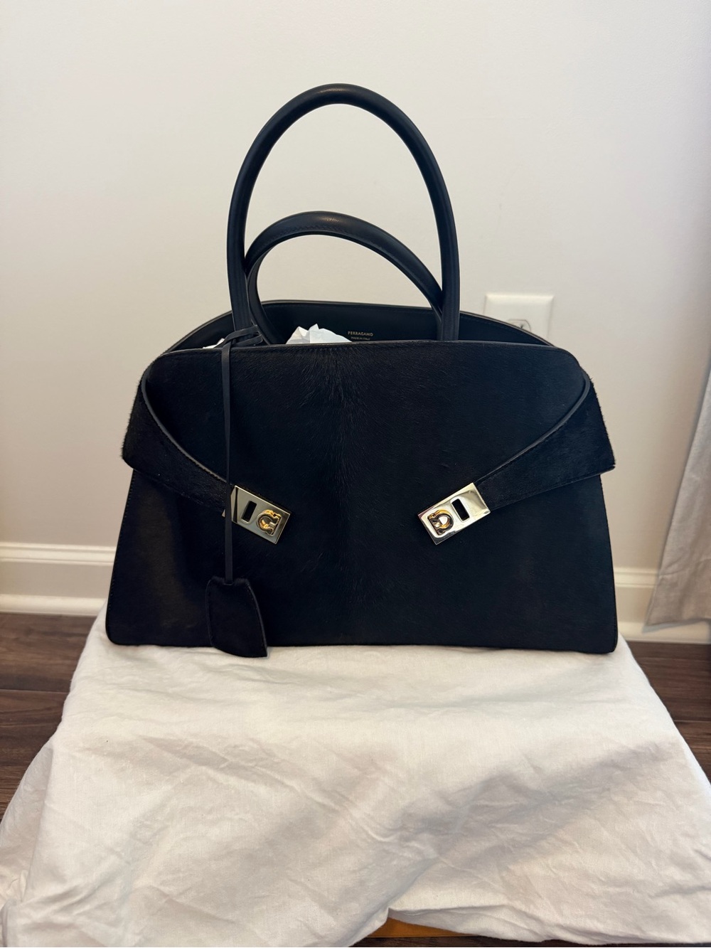 Like New Authentic Ferragamo Pony Hair Hug Bag (Large)